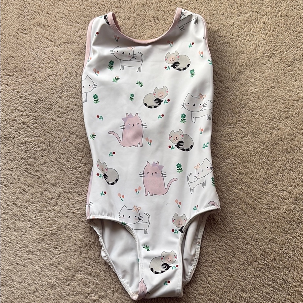 Eleve Dancewear Pink and White Cat Print Kids Leotard